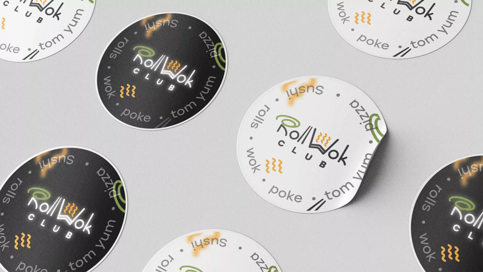 Разработка наклеек для суши-бара «Roll Wok Club» в Волгореченске